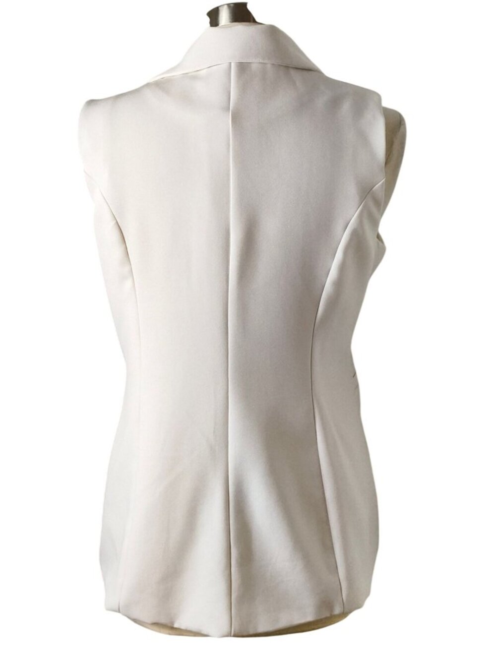 Womens M Sleeveless Blazer White Vest Notched Collar Pockets Elegant Chic - Picture 3 of 6